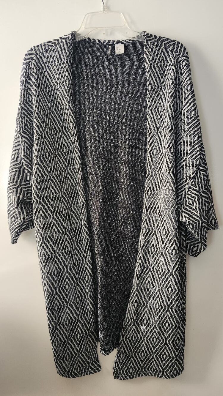 H&M Divided Women's Size L Black & White Geometric Open Front Cardigan #294